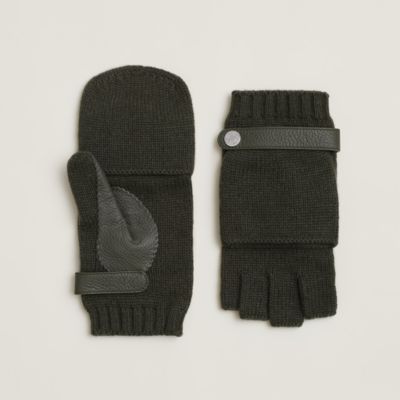 エルメス セリエボタン付き カシミア 鹿革 ニットグローブ メンズ M